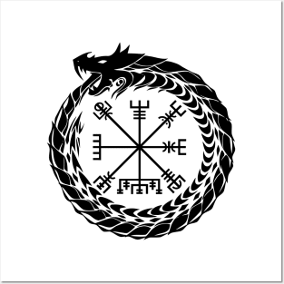 Ouroboros and Vegvisir (black symbol) Posters and Art